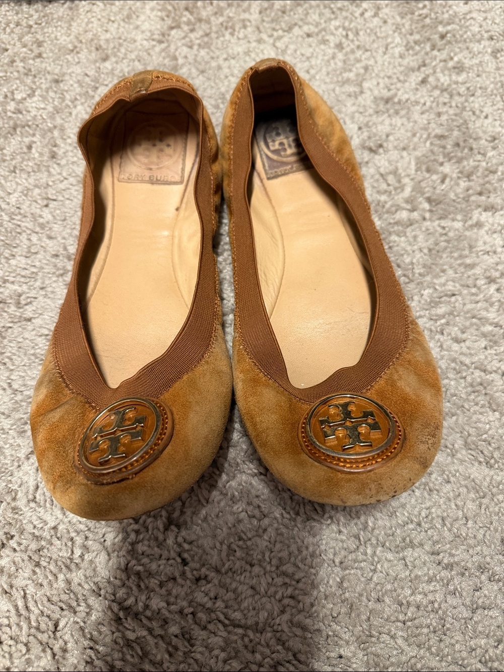 Tory Burch Brown Suede Logo Ballet Flats